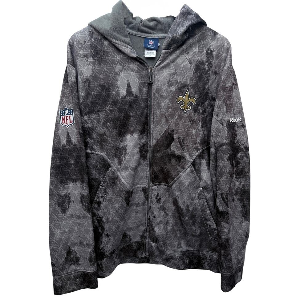 Reebok NFL New Orleans Saints Hoodie Gray Black Full Zip Mens L
